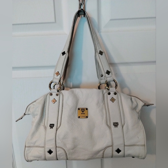 MCM White Hobo Bag with Red and Blue Scarf - Picture 2 of 15